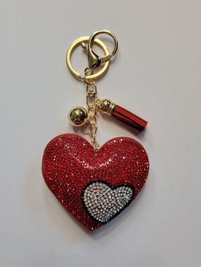Red Crystal Heart Keychain Bag Charm with Tassel